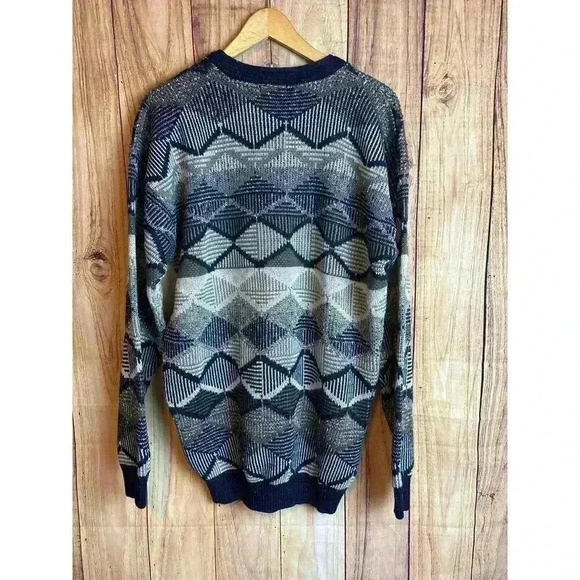 Grandpa Sweater Protege Made in USA Wool Blend Abstract Design Men's Size XLT - Picture 4 of 7